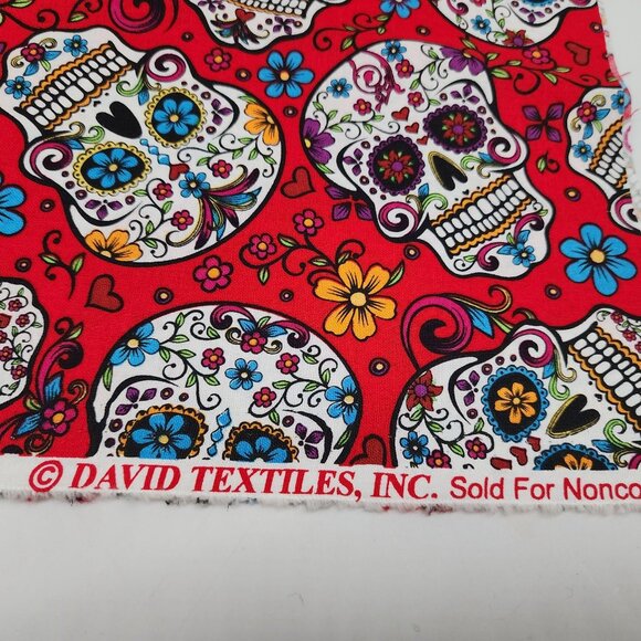 Quilting Craft Fabric Red Sugar Skull Cotton Blend David Textiles 1yd-9" - Picture 3 of 5